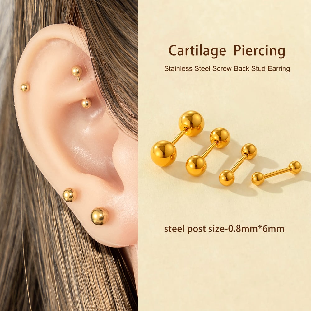 1 Pair Simple Spherosome Stainless Steel Gold Color Women's Piercings Earrings h5Picture5