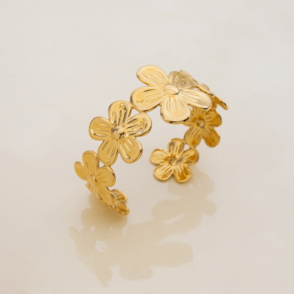 1 Piece Personality Flower Stainless Steel Gold Color Women's Bangles h5Picture6