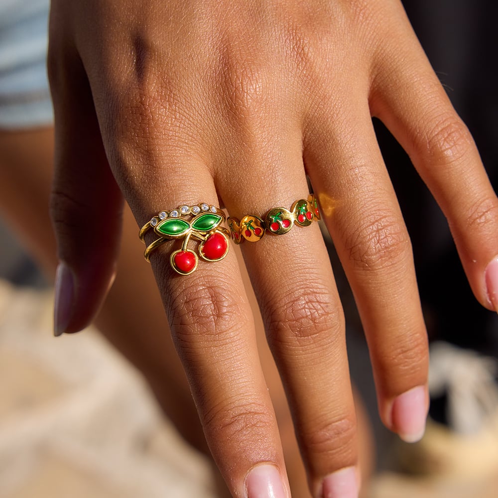 1 Piece Cherry Stainless Steel Gold Color Statement Rings h5Picture3
