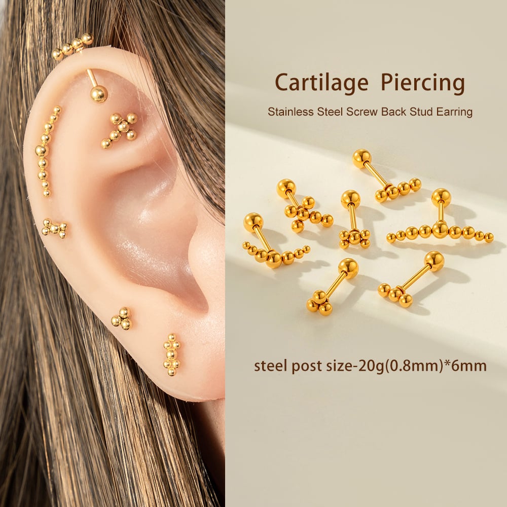 1 Piece Beaded Stainless Steel Gold Color Zircon Piercings Earring h5Picture4