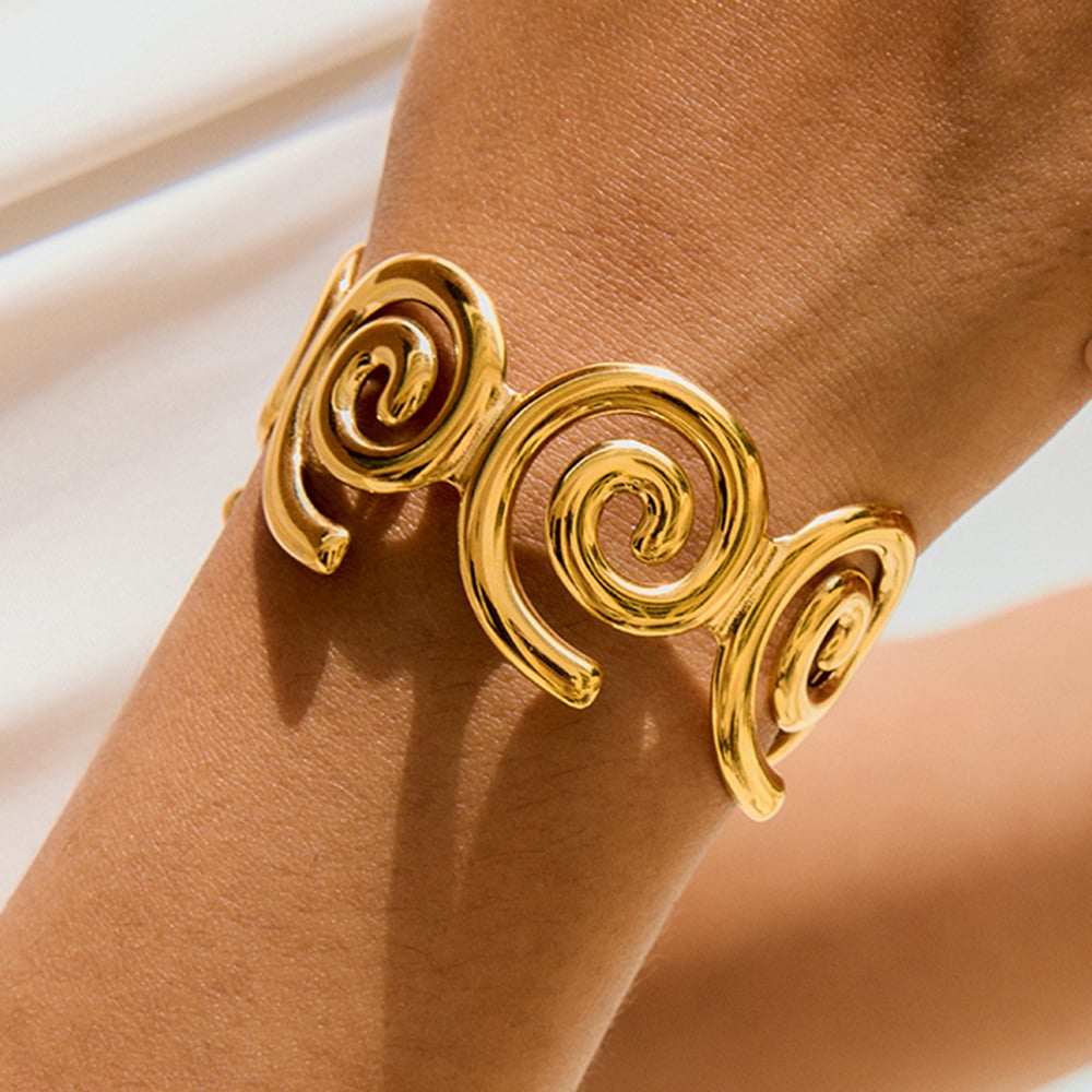 1 Piece Classic Spiral Stainless Steel Gold Color Women's Bangles Picture3
