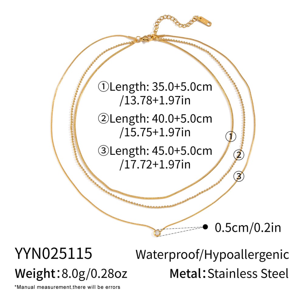 1 Piece Simple Stainless Steel Gold Color Zircon Layered Necklace