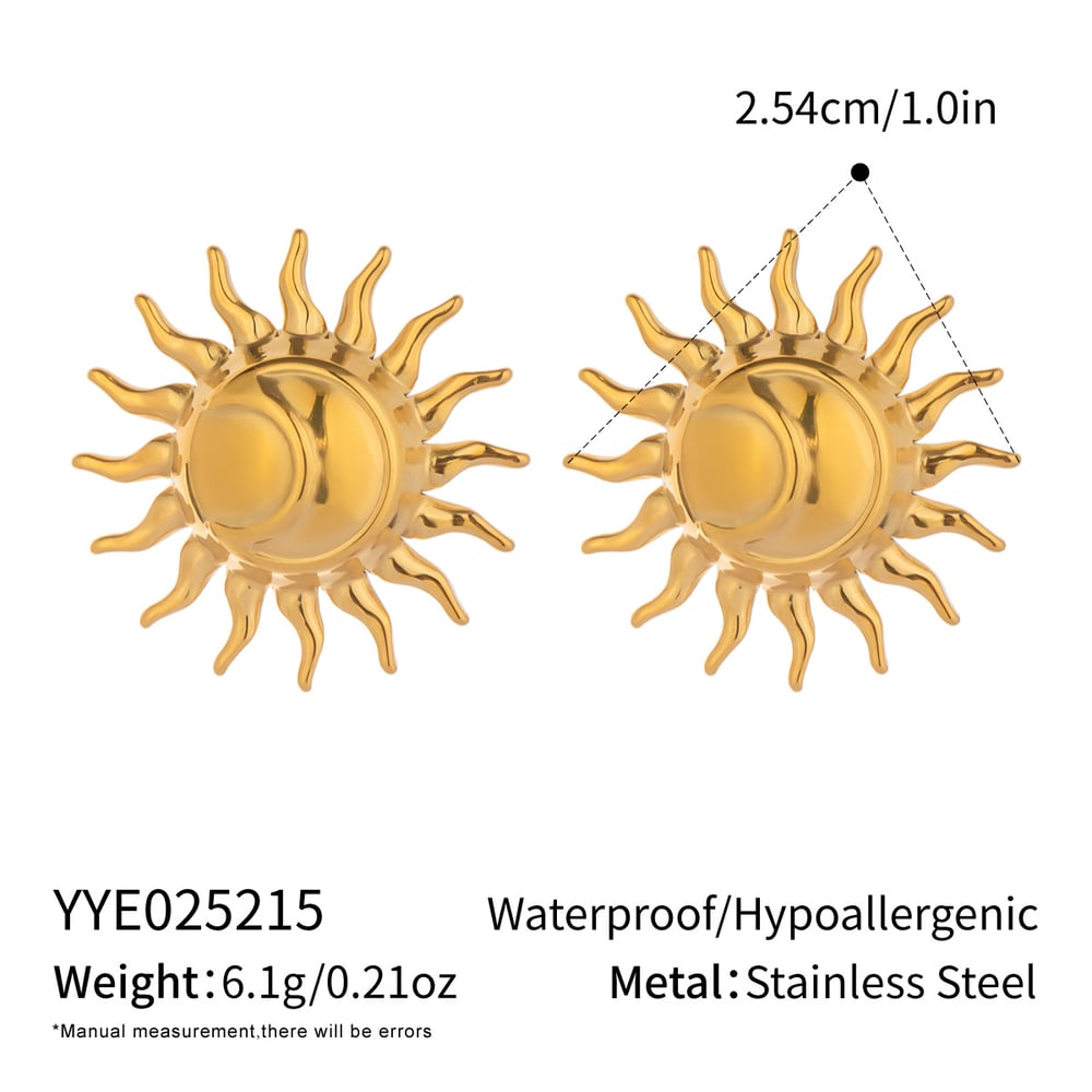 Sun Stainless Steel Gold Color Earring Set