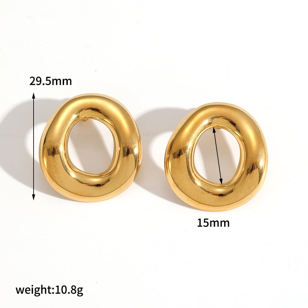 1 par de pendientes de botón de acero inoxidable de color dorado 
