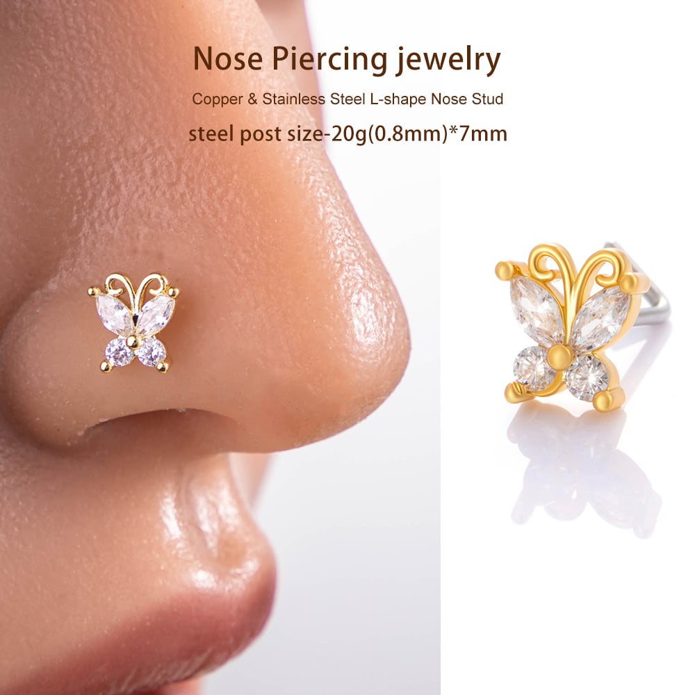 1 Piece Copper Gold Color Zircon  Nose Stud Picture4