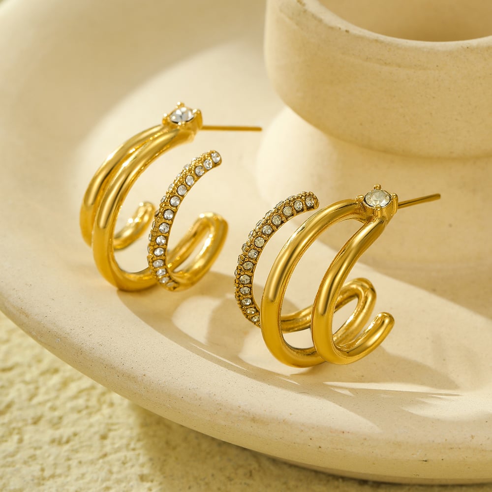 Casual Geometric Stainless Steel Gold Color Women's Stud Earrings h5Picture3