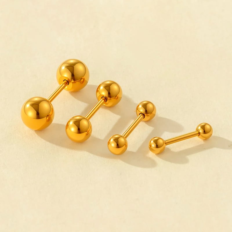 1 Pair Simple Spherosome Stainless Steel Gold Color Women's Piercings Earrings h5Picture4