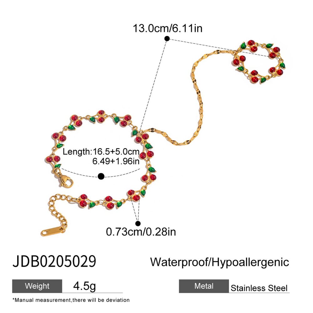 1 bracelet à breloques pour femme en acier inoxydable couleur or, motif fruits mignons et vifs