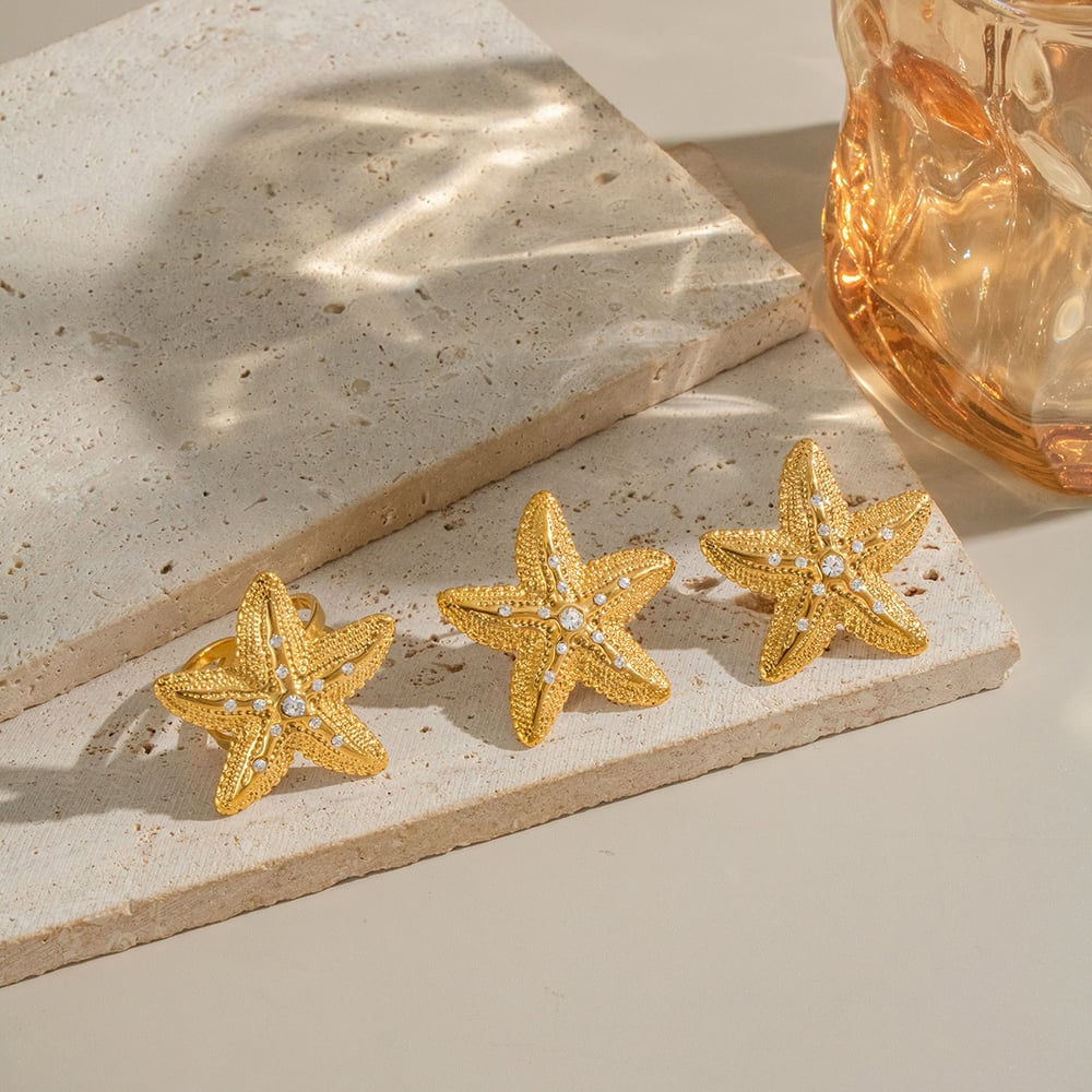 Starfish Stainless Steel Gold Color Earring Set h5Picture2