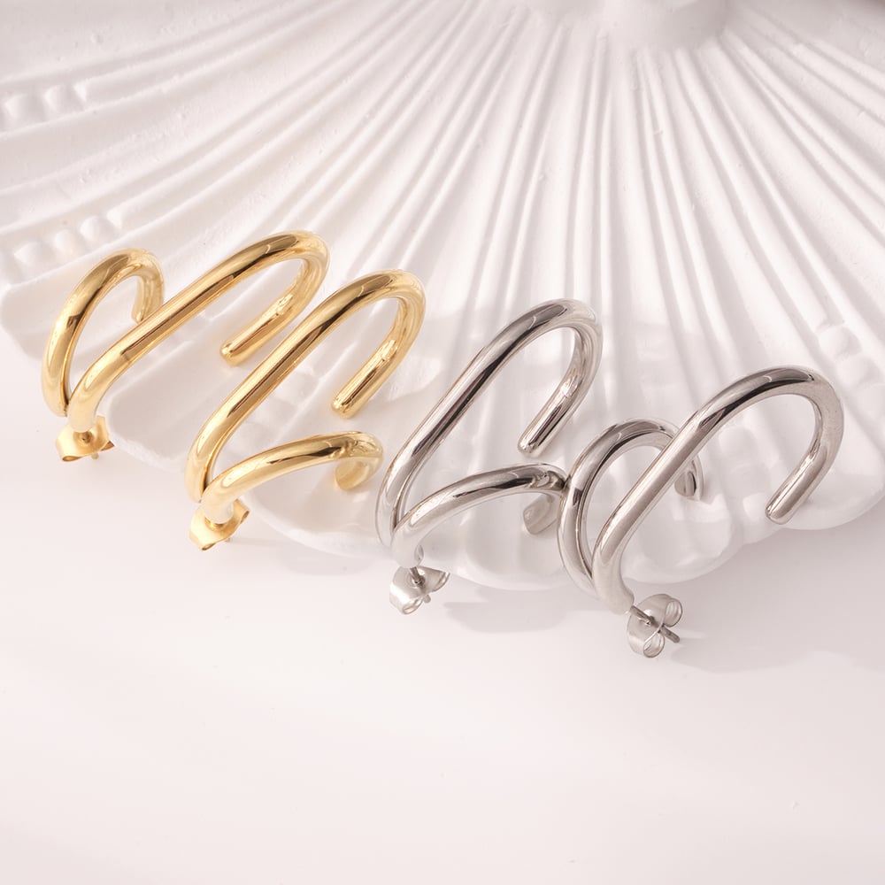 1 Paar einfache Serie lässig geometrische Edelstahl Gold Farbe Damen Creolen h5Bild3