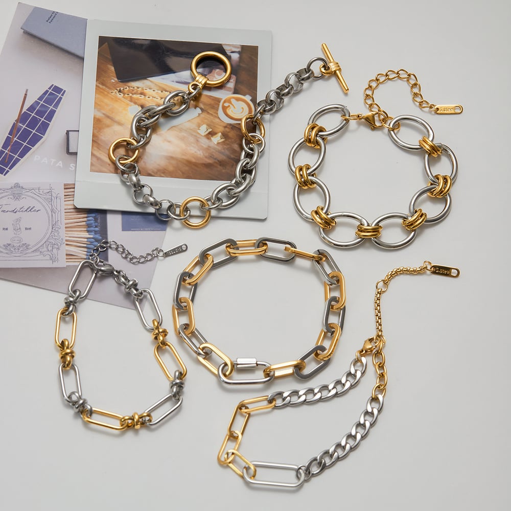 1 Piece Simple Patchwork Stainless Steel Gold Color Women's Chain Bracelets h5Picture5