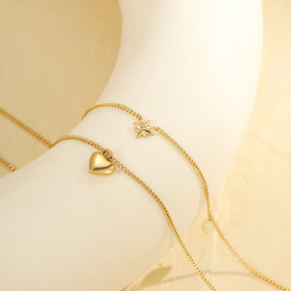 Simple Series Daily Heart Stainless Steel Gold Color Women's Layered Necklaces h5Picture3