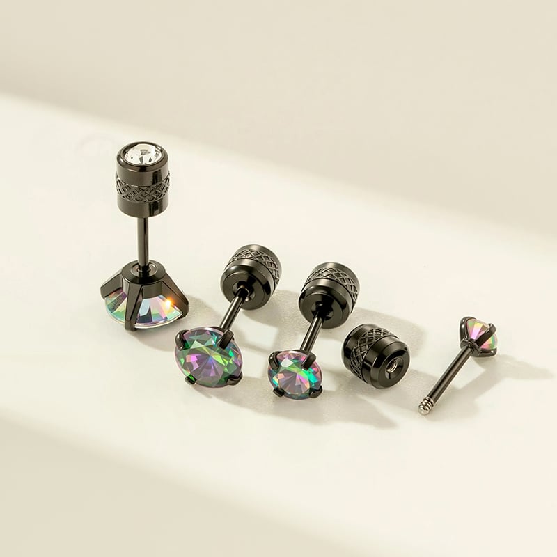 1 Piece Black Annular Stainless Steel Zircon Women's Piercings Earrings h5Picture4