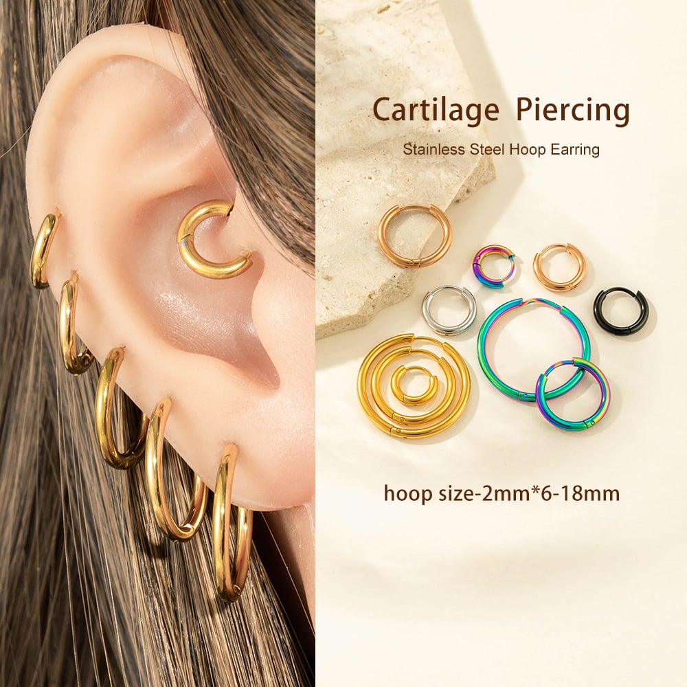 1 Piece Classic Circle Stainless Steel Gold Color Women's Hoop Earrings h5Picture5