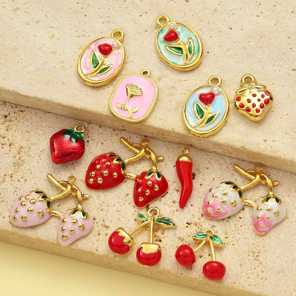 1 Stück Romantische Serie DIY Kirsche Edelstahl Gold Farbe Damen Anhänger h5Bild5