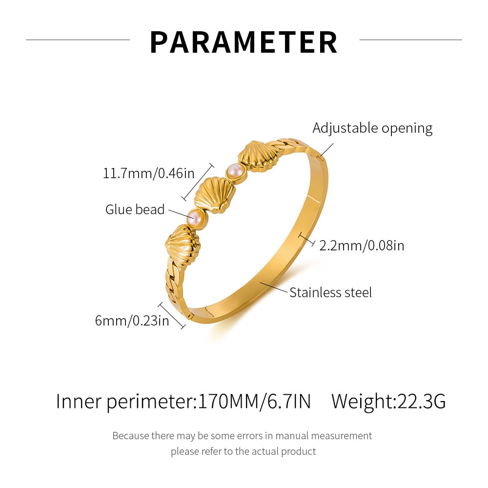 Braccialetti da donna in acciaio inossidabile color oro con conchiglia, 1 pezzo h5Immagine2