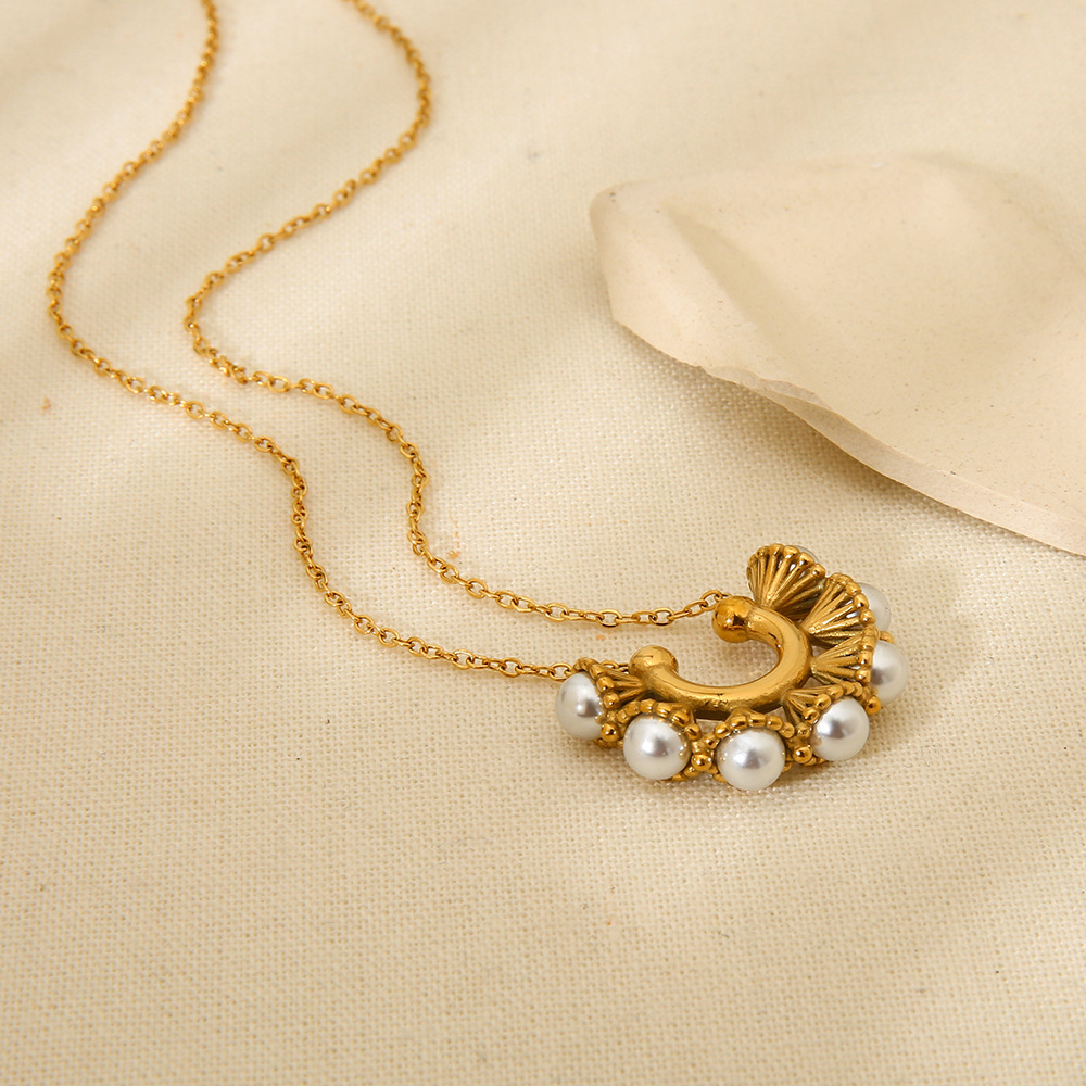 Colliers à pendentif géométriques quotidiens en acier inoxydable pour femmes de la série Simple h5Image3