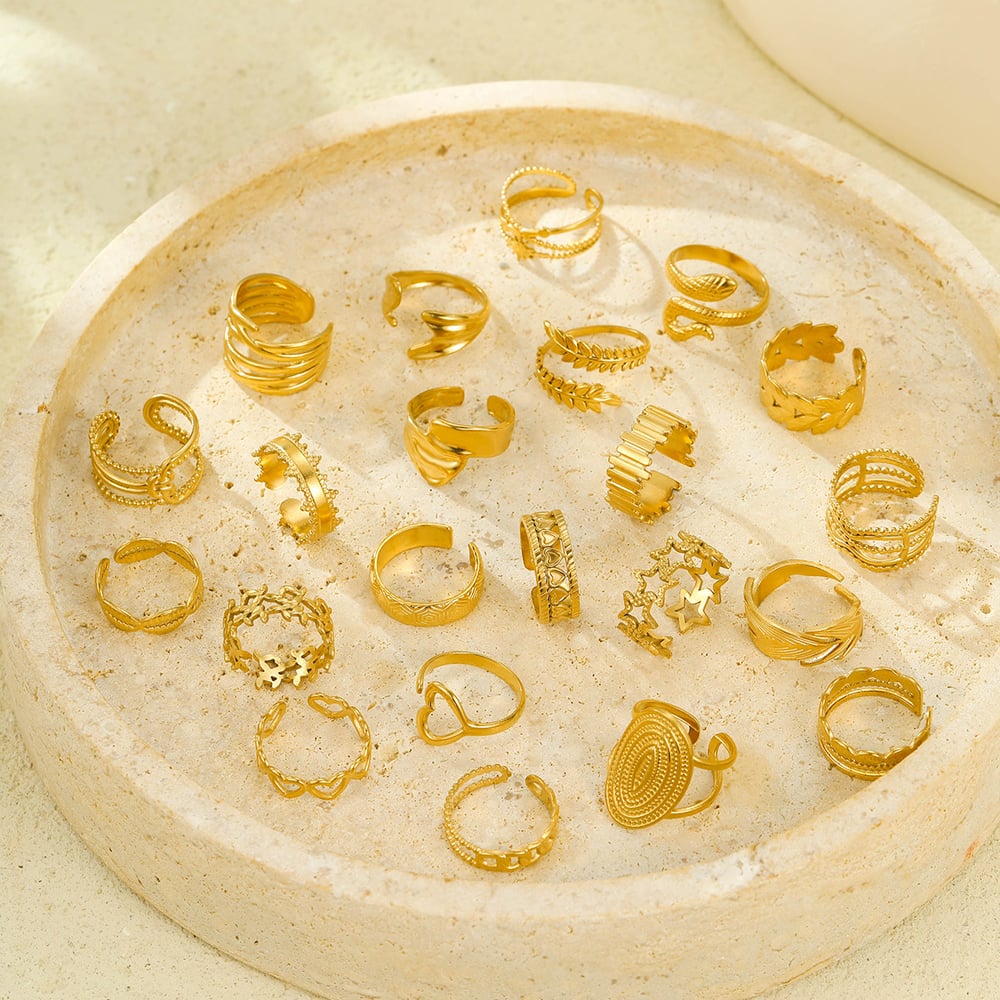 Anelli regolabili da donna in acciaio inossidabile geometrico color oro, giornalieri Immagine2