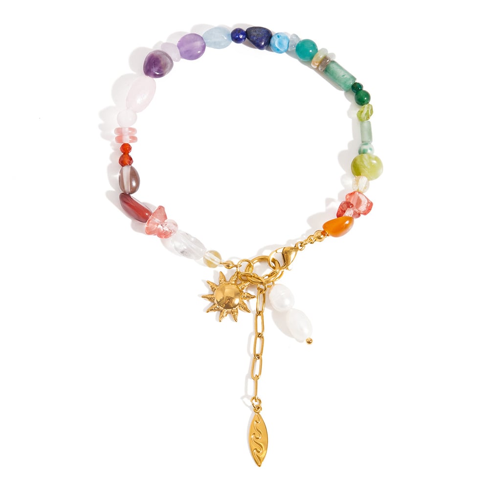 1 Piece Polychrome Beads Stainless Steel Gold Color Women's Charm Bracelets 