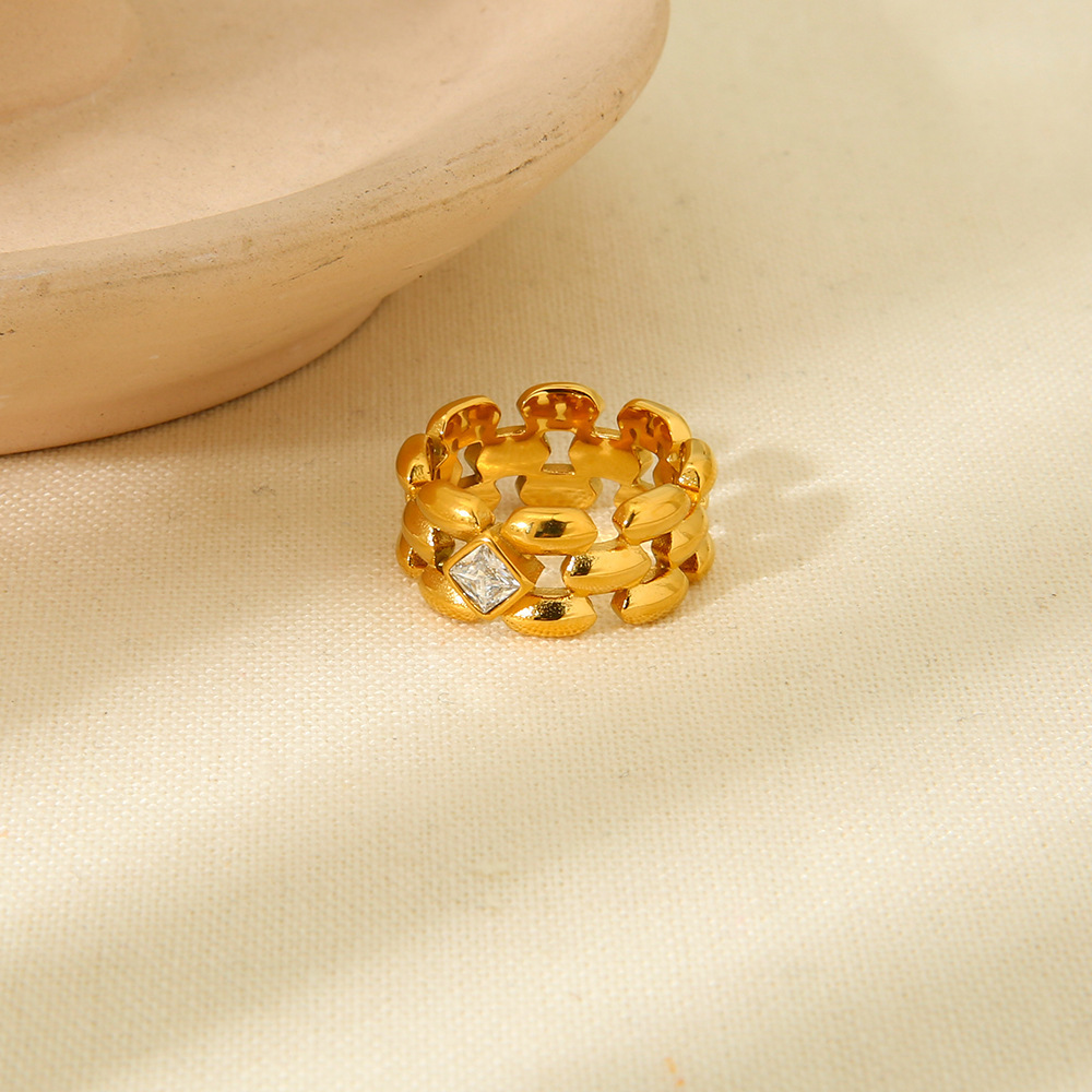 Luxurious Series Elegant Geometric Stainless Steel Zircon Statement Rings Picture4