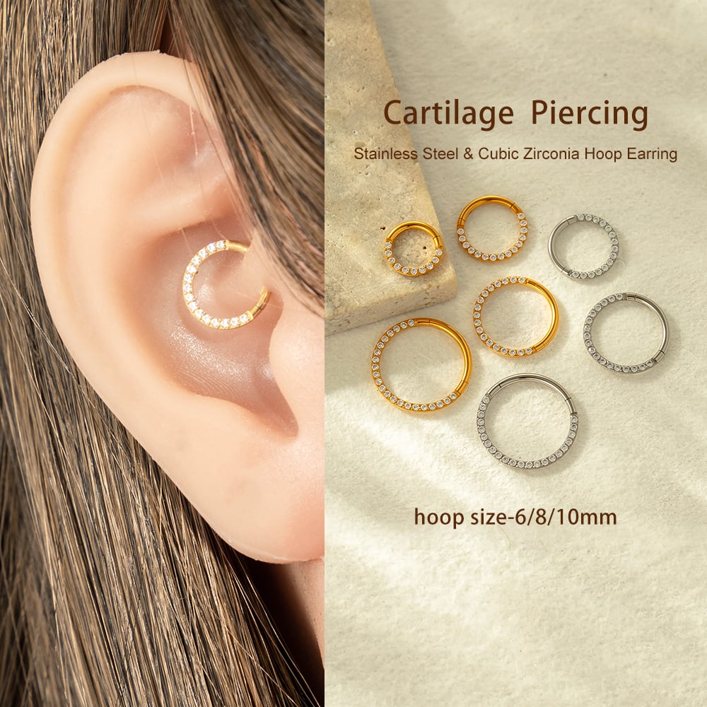 1 Piece Intricate Stainless Steel Gold Color Zircon Women's Piercings Earrings Picture5