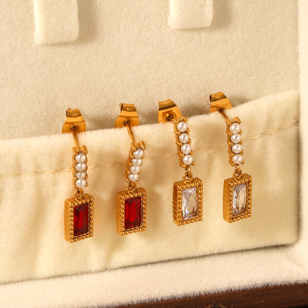 Tägliche Quaste Edelstahl Gold Farbe Zirkon Damen Ohrstecker Bild7