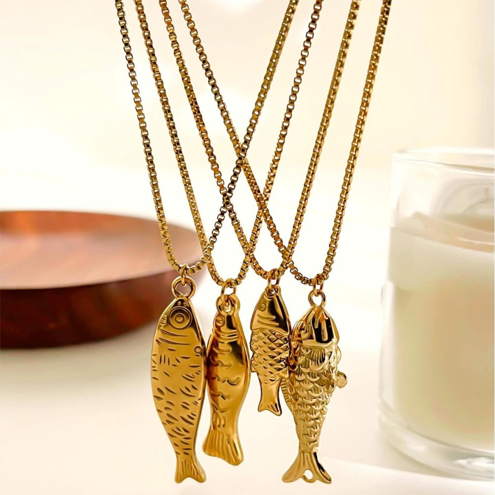1 Piece Fish Stainless Steel Gold Color Pendant Necklace h5Picture5
