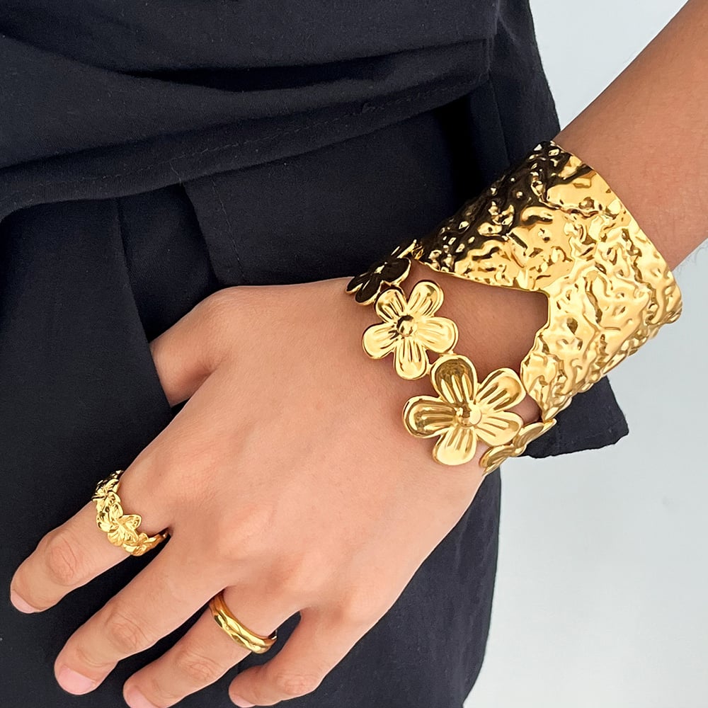 1 Piece Personality Flower Stainless Steel Gold Color Women's Bangles h5Picture3