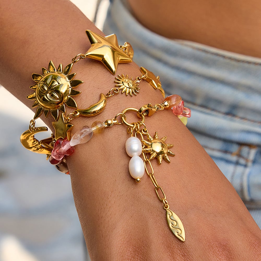 1 Piece Polychrome Beads Stainless Steel Gold Color Women's Charm Bracelets Picture10