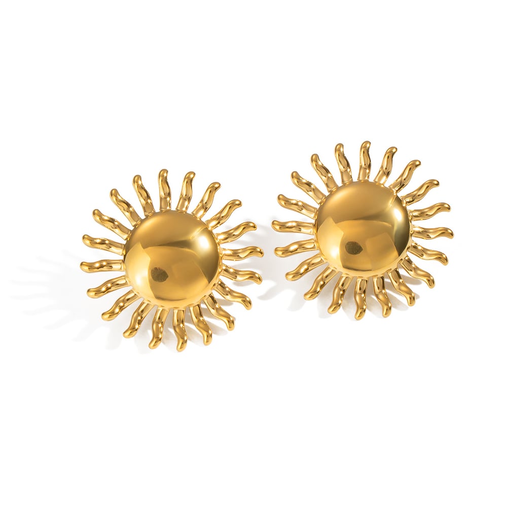 1 Pair Sun Stainless Steel Gold Color Stud Earrings h5Picture5