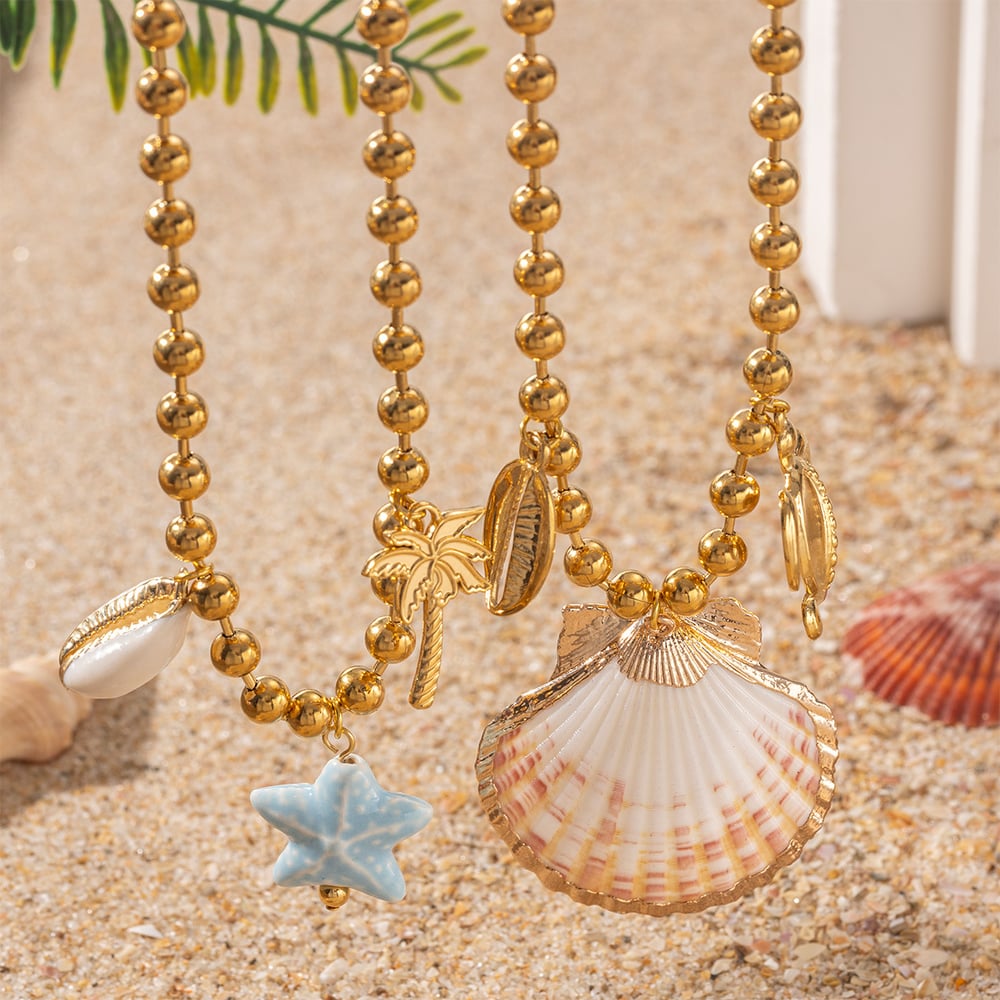 1 Piece Shell Stainless Steel Gold Color Pendant Necklaces h5Picture2