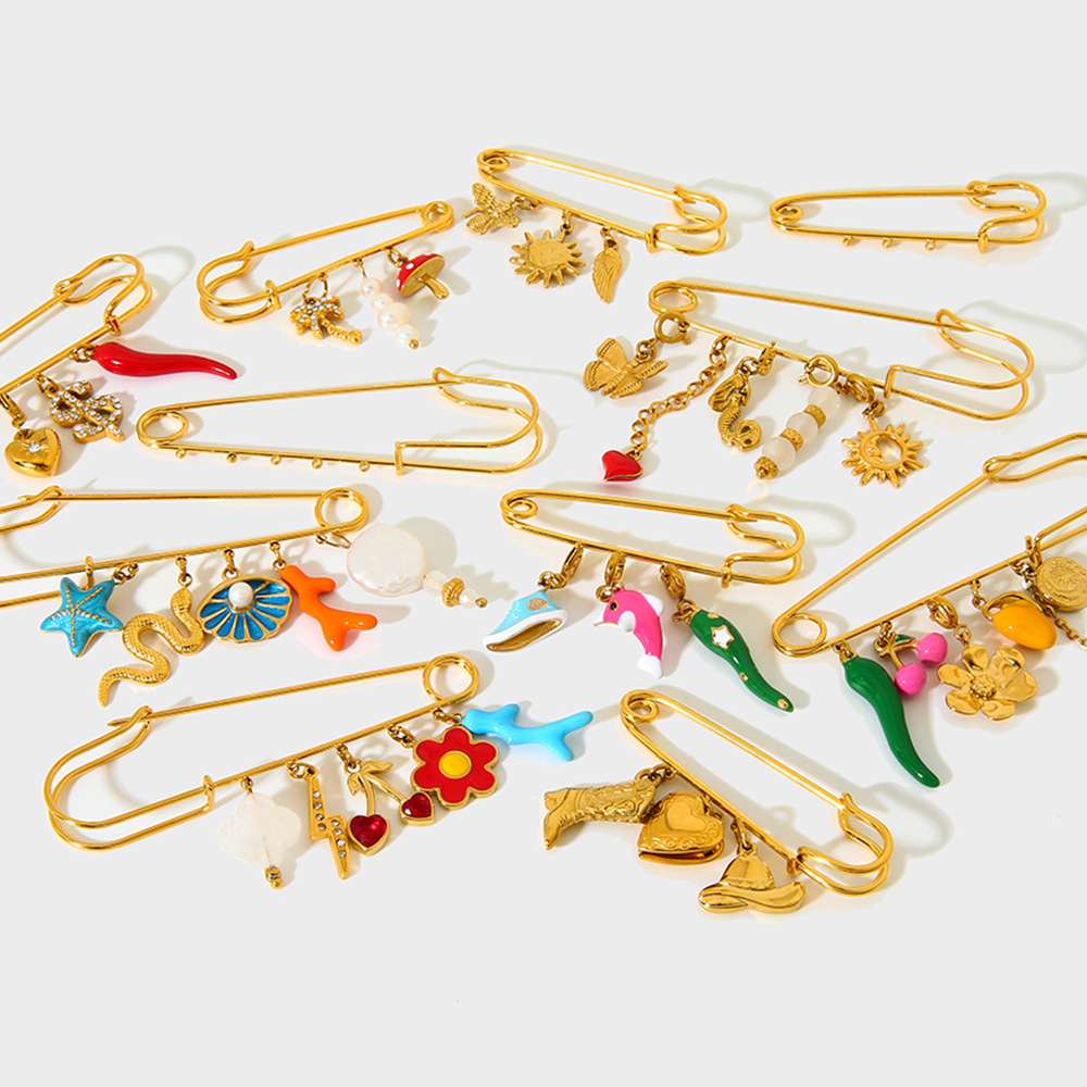 1 Paar Broschen aus Edelstahl mit Blumenmotiv in Goldfarbe der Luxuriöse Serie Daily h5Bild3