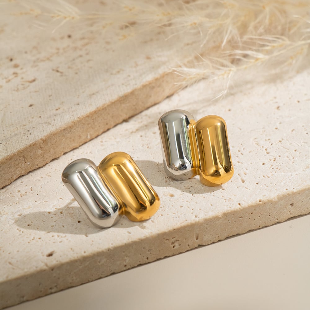 1 Çift Paslanmaz Çelik Karışık Renkli Küpe Resim2