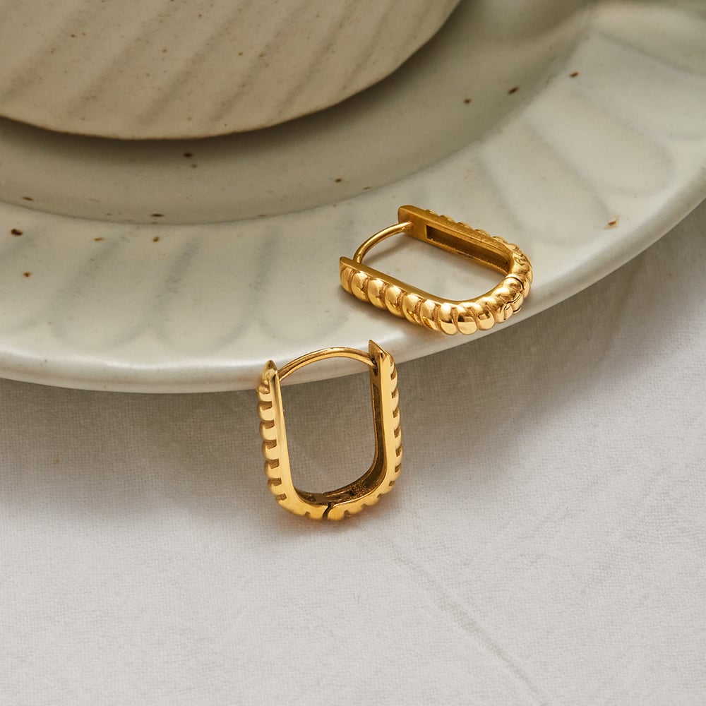 1 Pair Rectangular Stainless Steel Gold Color Women's Hoop Earrings h5Picture3