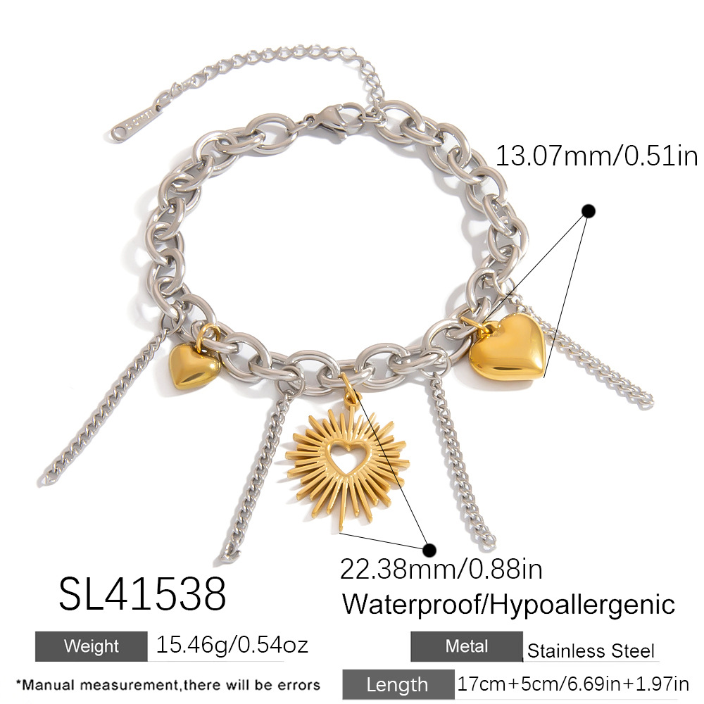 1 Stück Herz Edelstahl Gemischte Farben Charm Armband h5Bild2