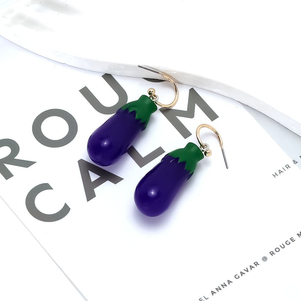 1 Pair Eggplant Resin Drop Earrings h5Picture3