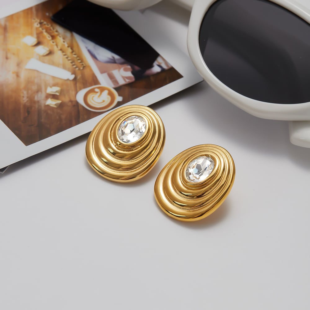 1 Pair Classic Series Retro Spiral Stainless Steel Gold Color Women's Stud Earrings h5Picture3