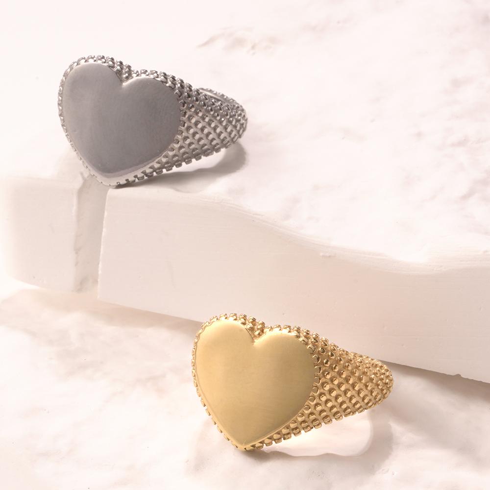 1 Stück Statement-Ringe aus Edelstahl der Romantic Series mit täglichem Herz in Goldfarbe h5Bild3