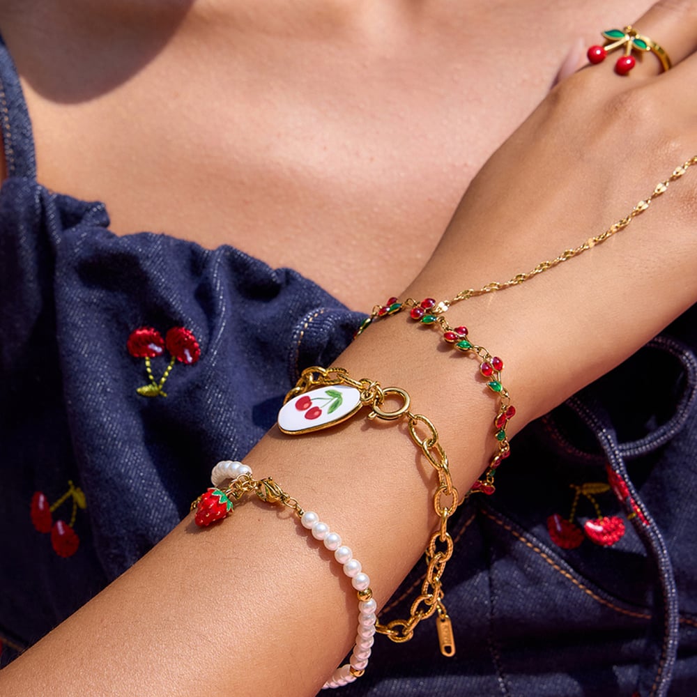 1 bracelet à breloques pour femme en acier inoxydable couleur or, motif fruits mignons et vifs h5Image4