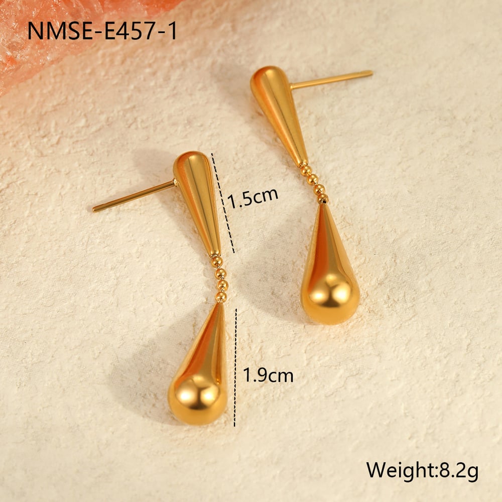 Simple Droplet Stainless Steel  Gold Color Women's Dangle Earrings 