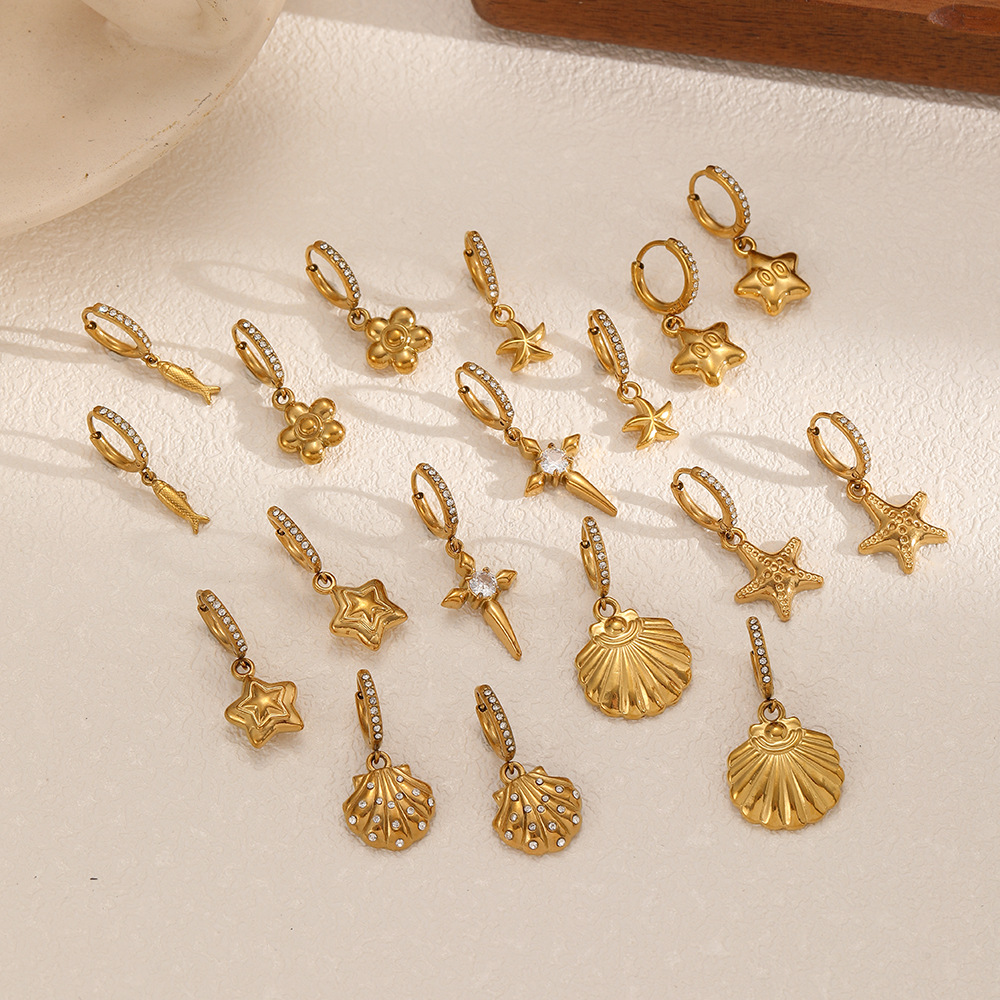 1 par de pendientes colgantes de acero inoxidable color dorado oceánico h5Imagen2