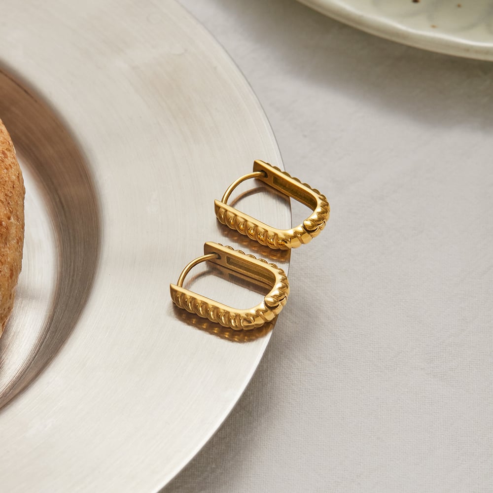 1 Pair Rectangular Stainless Steel Gold Color Women's Hoop Earrings h5Picture8