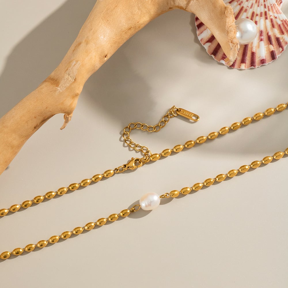 1 Piece Stainless Steel Gold Color Beaded Necklace Picture4