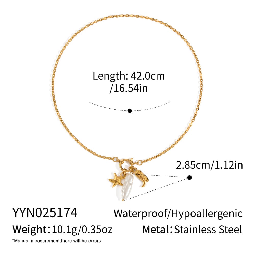 1 Piece Starfish Stainless Steel Gold Color Pearl Pendant Necklace