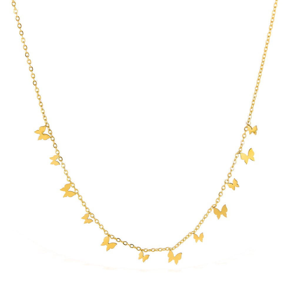1 pezzo di collana con ciondolo a forma di farfalla in acciaio inossidabile color oro da donna