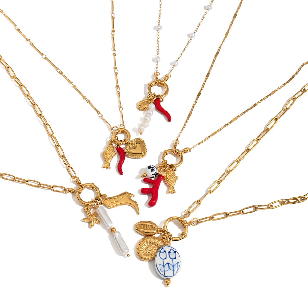 Collar con colgante de acero inoxidable dorado con diseño de concha de vacaciones de la serie romántica para mujer de 1 pieza h5Imagen4