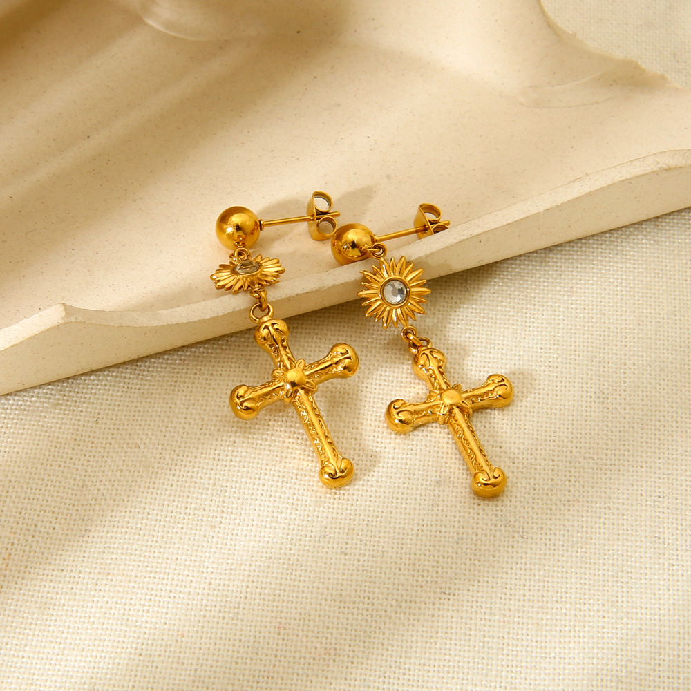 Classic Series Retro Cross Stainless Steel  Women's Stud Earrings h5Picture2