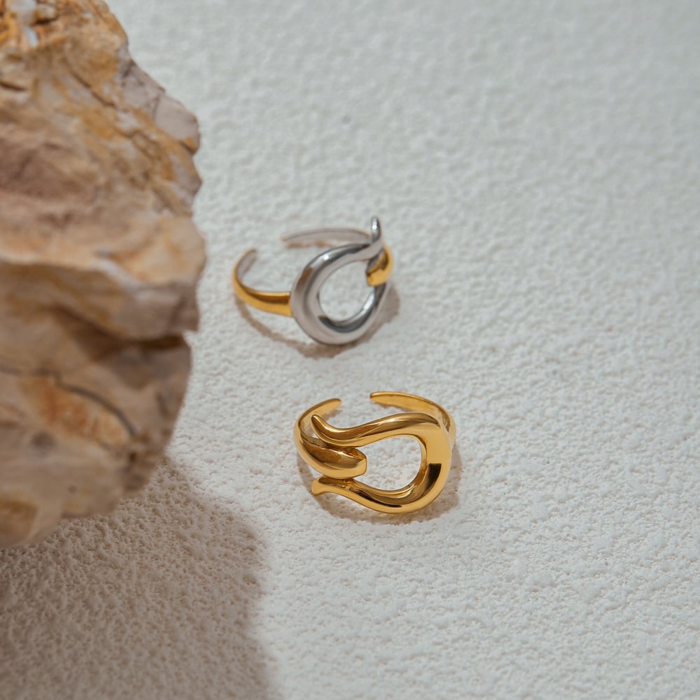 1 stuk moderne serie persoonlijkheid geometrische roestvrij staal goudkleurige minimalistische ringen h5Afbeelding7