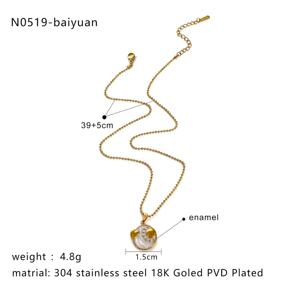 1 Piece Enamel Tarot Stainless Steel Gold Color Pendant Necklace 