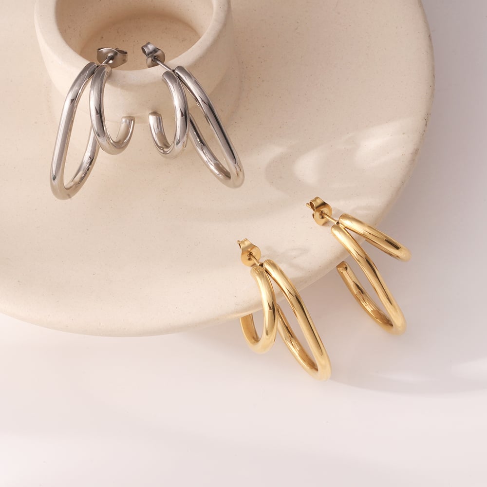 1 Paar einfache Serie lässig geometrische Edelstahl Gold Farbe Damen Creolen h5Bild4